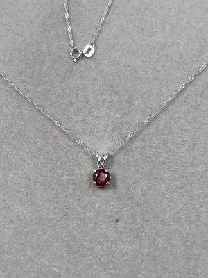 6mm Garnet Pendant Platinum AAA Natural Red January Birthstone Necklace 1.10 Ct Solitaire 18K White Gold Chain Gift for Her