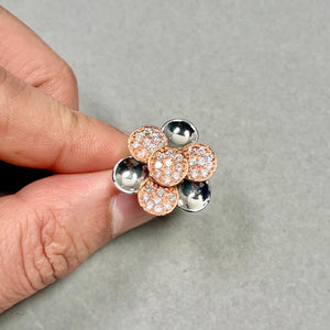 Two Tone Diamond Ring 14K Gold, 1 Ct Diamond Band White & Rose Gold, Statement Cluster Ring, Elegant Jewelry Gift Size 8