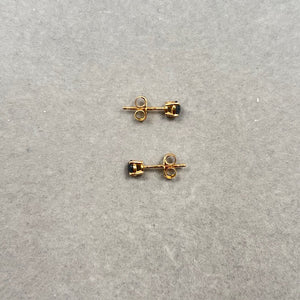 14K Yellow Gold Black Diamond Stud Earrings • 1/4 Ct Round Rose Cut AAA Quality • 2.5–3mm Natural Black Diamond Solitaire Earrings for Women