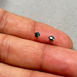 14K Yellow Gold Black Diamond Stud Earrings • 1/4 Ct Round Rose Cut AAA Quality • 2.5–3mm Natural Black Diamond Solitaire Earrings for Women