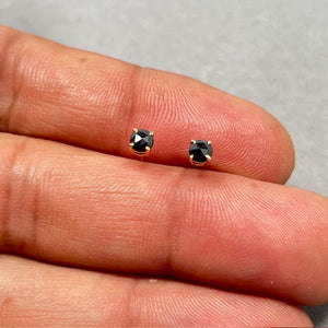 14K Yellow Gold Black Diamond Stud Earrings • 1/4 Ct Round Rose Cut AAA Quality • 2.5–3mm Natural Black Diamond Solitaire Earrings for Women