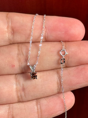 0.32Ct Natural Fancy Dark Orangey Brown Diamond Pendant – SI1 Round Solitaire in Platinum – 18K White Gold Chain – Jewelry Gift