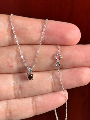 0.32Ct Natural Fancy Dark Orangey Brown Diamond Pendant – SI1 Round Solitaire in Platinum – 18K White Gold Chain – Jewelry Gift
