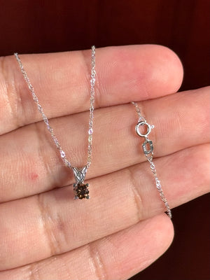 0.32Ct Natural Fancy Dark Orangey Brown Diamond Pendant – SI1 Round Solitaire in Platinum – 18K White Gold Chain – Jewelry Gift