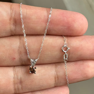 0.32Ct Natural Fancy Dark Orangey Brown Diamond Pendant – SI1 Round Solitaire in Platinum – 18K White Gold Chain – Jewelry Gift