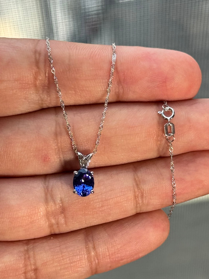 Oval Tanzanite Pendant 18K White Gold | AAAA Heirloom Solitaire Necklace | Gift for Her