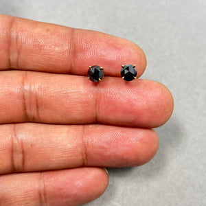 1.50 Ct Round Rose Cut Black Diamond Stud Earrings 14K Yellow Gold | Genuine Black Diamond Solitaire Earrings | Minimalist Fine Jewelry Gift