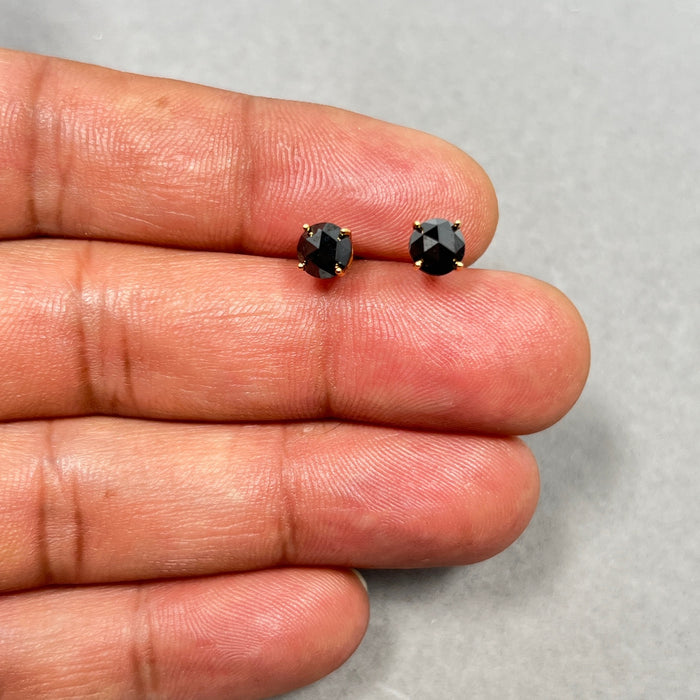 1.50 Ct Round Rose Cut Black Diamond Stud Earrings 14K Yellow Gold | Genuine Black Diamond Solitaire Earrings | Minimalist Fine Jewelry Gift