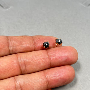 1.50 Ct Round Rose Cut Black Diamond Stud Earrings 14K Yellow Gold | Genuine Black Diamond Solitaire Earrings | Minimalist Fine Jewelry Gift