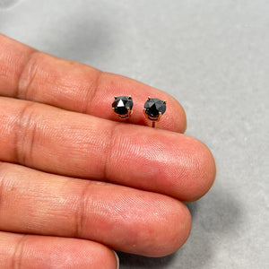 1.50 Ct Round Rose Cut Black Diamond Stud Earrings 14K Yellow Gold | Genuine Black Diamond Solitaire Earrings | Minimalist Fine Jewelry Gift