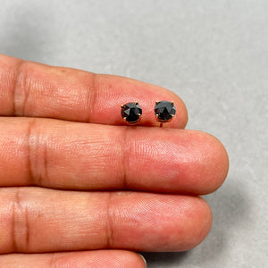 1.50 Ct Round Rose Cut Black Diamond Stud Earrings 14K Yellow Gold | Genuine Black Diamond Solitaire Earrings | Minimalist Fine Jewelry Gift