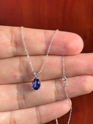 Heirloom AAAA Tanzanite Pendant 8x6mm Oval | 1.00-1.52 Ct Scroll Solitaire Necklace in 14K White Gold | December Birthstone Jewelry