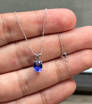 Heirloom AAAA Tanzanite Pendant 8x6mm Oval | 1.00-1.52 Ct Scroll Solitaire Necklace in 14K White Gold | December Birthstone Jewelry