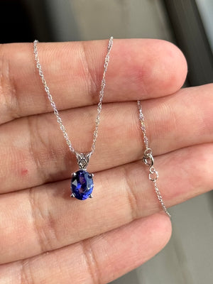 Heirloom AAAA Tanzanite Pendant 8x6mm Oval | 1.00-1.52 Ct Scroll Solitaire Necklace in 14K White Gold | December Birthstone Jewelry