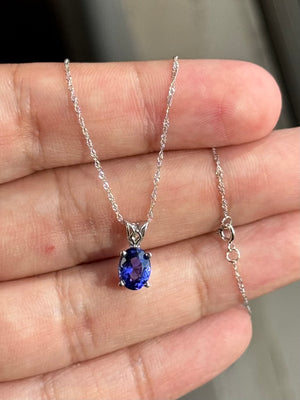 Heirloom AAAA Tanzanite Pendant 8x6mm Oval | 1.00-1.52 Ct Scroll Solitaire Necklace in 14K White Gold | December Birthstone Jewelry
