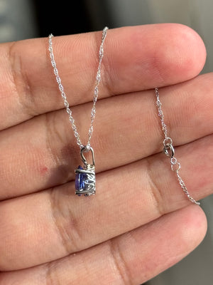 Heirloom AAAA Tanzanite Pendant 8x6mm Oval | 1.00-1.52 Ct Scroll Solitaire Necklace in 14K White Gold | December Birthstone Jewelry
