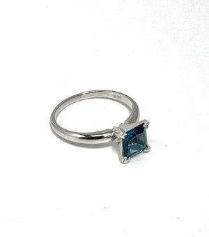 1.16 Ct Princess London Blue Topaz Solitaire Ring in 14K White Gold, AA Quality Gemstone Engagement Ring, Size 6.5, Resizable Ring