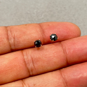 1 Ct AA Round Rose Cut Black Diamond Stud Earrings in 14K Yellow Gold – Elegant Solitaire Four Prong Women’s Jewelry