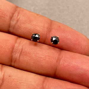 1 Ct AA Round Rose Cut Black Diamond Stud Earrings in 14K Yellow Gold – Elegant Solitaire Four Prong Women’s Jewelry