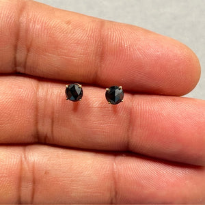 1 Ct AA Round Rose Cut Black Diamond Stud Earrings in 14K Yellow Gold – Elegant Solitaire Four Prong Women’s Jewelry