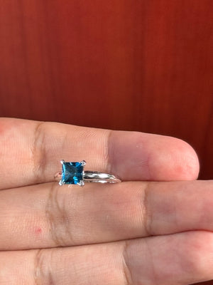 1.16 Ct Princess London Blue Topaz Solitaire Ring in 14K White Gold, AA Quality Gemstone Engagement Ring, Size 6.5, Resizable Ring