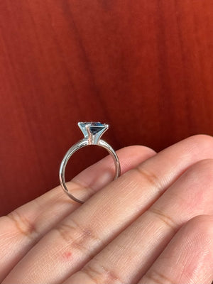 1.16 Ct Princess London Blue Topaz Solitaire Ring in 14K White Gold, AA Quality Gemstone Engagement Ring, Size 6.5, Resizable Ring