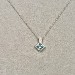 Aquamarine Diamond Pendant | 14K White Gold Princess Cut — March Birthstone Necklace Gift for Her
