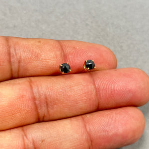 3/4 Ct Round Rose Cut Black Diamond Stud Earrings 14K Yellow Gold | Genuine Black Diamond Solitaire Earrings for Women