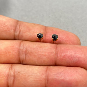 3/4 Ct Round Rose Cut Black Diamond Stud Earrings 14K Yellow Gold | Genuine Black Diamond Solitaire Earrings for Women