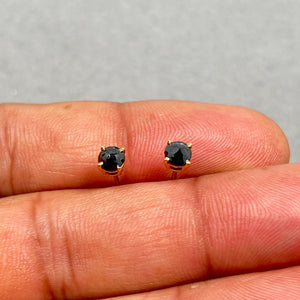 3/4 Ct Round Rose Cut Black Diamond Stud Earrings 14K Yellow Gold | Genuine Black Diamond Solitaire Earrings for Women