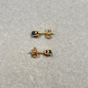 1/2 Ct Round Rose Cut Black Diamond Stud Earrings 14K Yellow Gold | Genuine Black Diamond Earrings | Minimalist Fine Jewelry