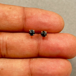 1/2 Ct Round Rose Cut Black Diamond Stud Earrings 14K Yellow Gold | Genuine Black Diamond Earrings | Minimalist Fine Jewelry
