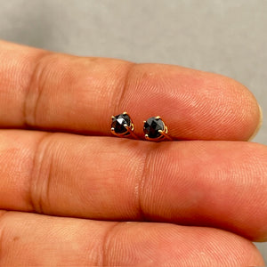 1/2 Ct Round Rose Cut Black Diamond Stud Earrings 14K Yellow Gold | Genuine Black Diamond Earrings | Minimalist Fine Jewelry
