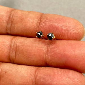 1/2 Ct Round Rose Cut Black Diamond Stud Earrings 14K Yellow Gold | Genuine Black Diamond Earrings | Minimalist Fine Jewelry