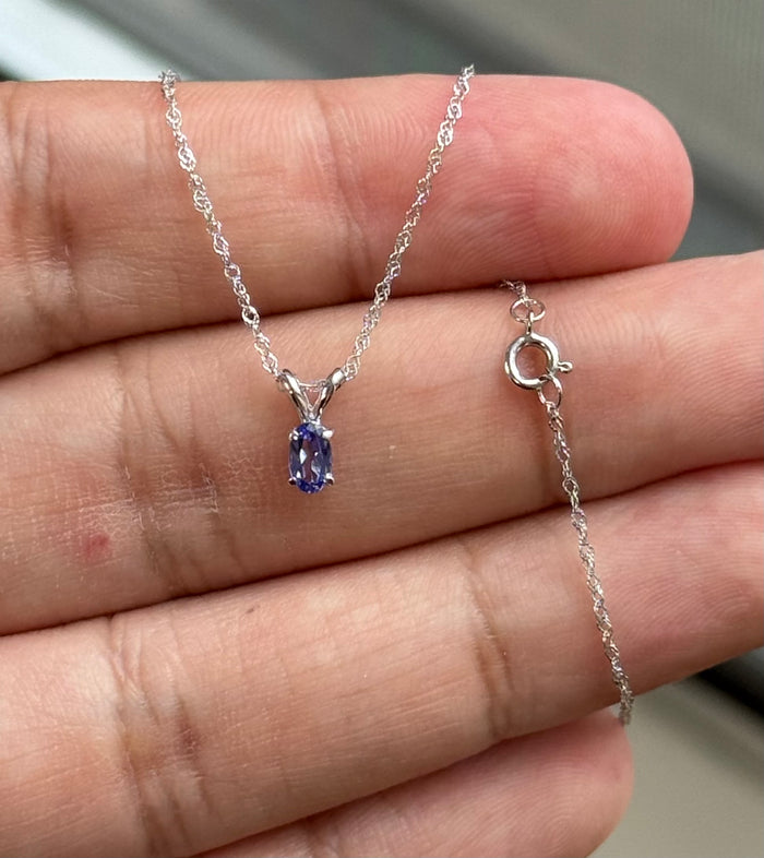 0.20-0.29 Ct Oval Tanzanite Pendant 5x3mm AA Solitaire in 14K White Gold with 18-Inch Chain