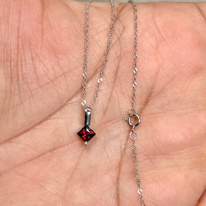 princess cut garnet pendant necklace in 14k white gold with square red gemstone