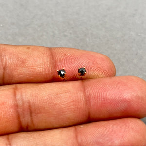 1/4 Ct Round Rose Cut Black Diamond Stud Earrings 14K Yellow Gold, Dainty Real Diamond Earrings, Minimalist Gold Studs for Women