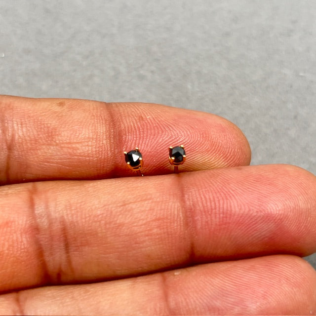 1/4 Ct Round Rose Cut Black Diamond Stud Earrings 14K Yellow Gold, Dainty Real Diamond Earrings, Minimalist Gold Studs for Women