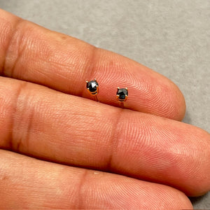 1/4 Ct Round Rose Cut Black Diamond Stud Earrings 14K Yellow Gold, Dainty Real Diamond Earrings, Minimalist Gold Studs for Women