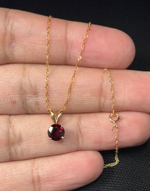 Natural garnet necklace with 18 inch 14K yellow gold Singapore chain elegant solitaire jewelry gift for women