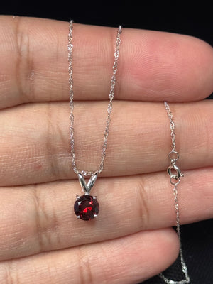 Natural garnet necklace with 18 inch 14K white gold Singapore chain elegant solitaire jewelry gift for women