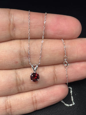 6mm Natural Garnet Solitaire Pendant 0.90-1.35 Ct AAA Round Red Garnet in 14K White Gold, January Birthstone Necklace Gift for Her