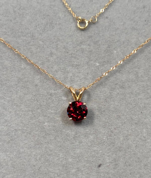 7mm Garnet Pendant 14K Yellow Gold AAA Natural Red January Birthstone Necklace 1.20-1.75 Ct Solitaire Gift for Her