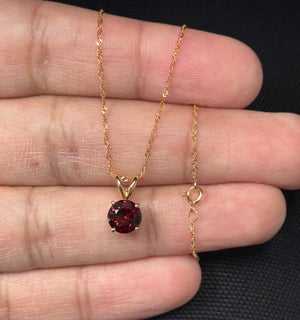 7mm round AAA natural garnet pendant in 14K yellow gold solitaire necklace 1.20-1.75 carat January birthstone jewelry