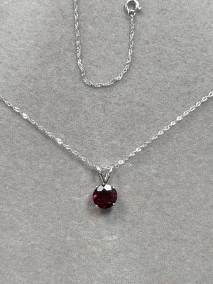 1.20–1.75 Ct Round Garnet Solitaire Pendant 14K White Gold | 7mm AAA Dark Red Garnet Necklace | January Birthstone