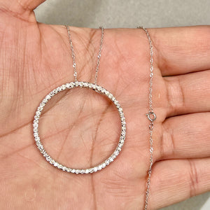 diamond circle pendant necklace in 14k white gold with sparkling halo design