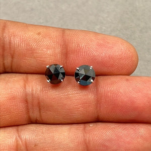 EGL USA Certified 3 Ct Round Rose Cut Black Diamond Stud Earrings 14K White Gold | AAA Quality Real Diamond Jewelry for Women