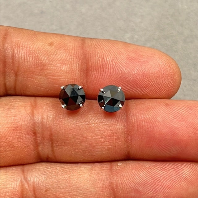 EGL USA Certified 3 Ct Round Rose Cut Black Diamond Stud Earrings 14K White Gold | AAA Quality Real Diamond Jewelry for Women