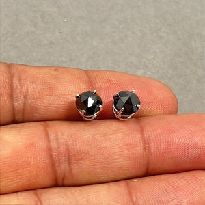 EGL USA Certified 3 Ct Round Rose Cut Black Diamond Stud Earrings 14K White Gold | AAA Quality Real Diamond Jewelry for Women
