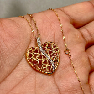 Diamond Heart Pendant Necklace | 14K Yellow Gold Double Heart — Romantic Gift for Her Dainty Love Jewelry